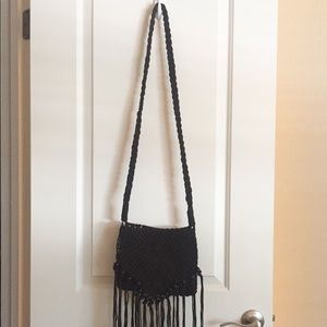 Black crochet fringe bag